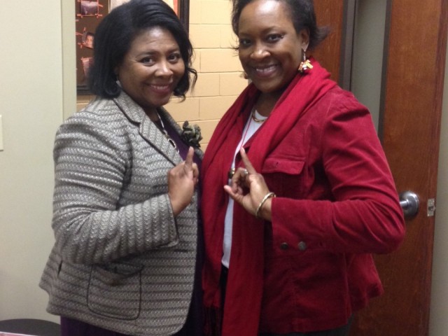 Arica Smith and BONDS Director Regina Berry-Meadows at Brighton Estates Neighborhood Association Christmas Party 2015